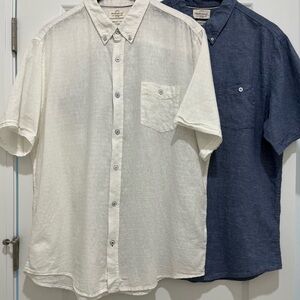 Weatherproof Vintage Bundle XL Linen Men's Button Down Shirts in White & Blue